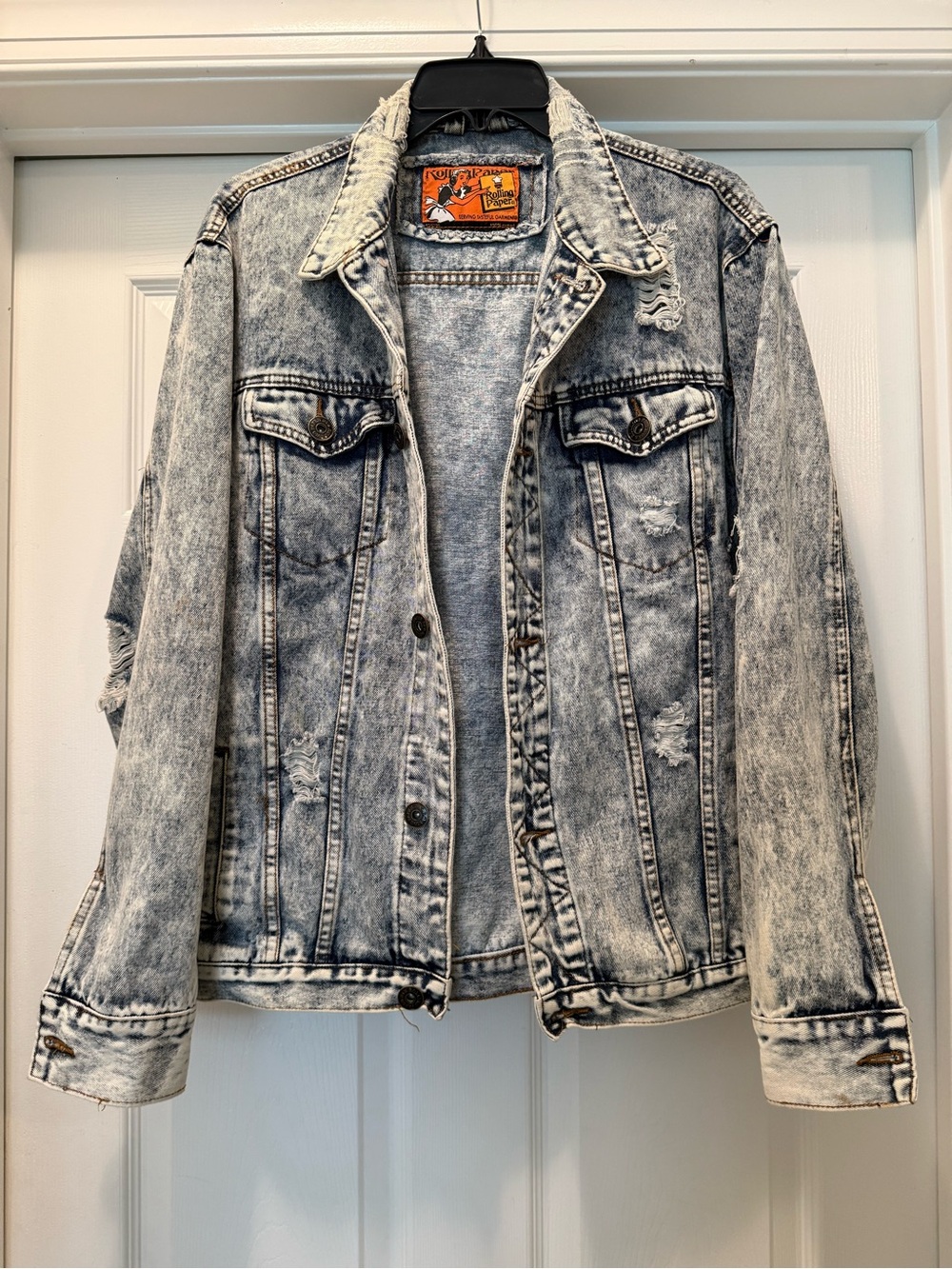 Men’s Acid Wash Distressed Denim Jacket - Light Blue